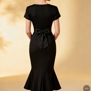 Collectif Vintage Jamila Fishtail bodycon dress LBD mermaid chiffon ties XS